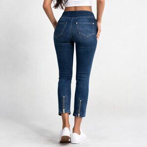 NEW Belle by Kim Gravel 0P Pull On Skinny Jeans Ankle Zip Dark Wash